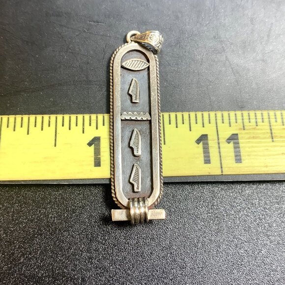 VTG Solid Sterling Silver 925 Traditional Cartouche Pendant Size 2'' Length - Picture 10 of 12